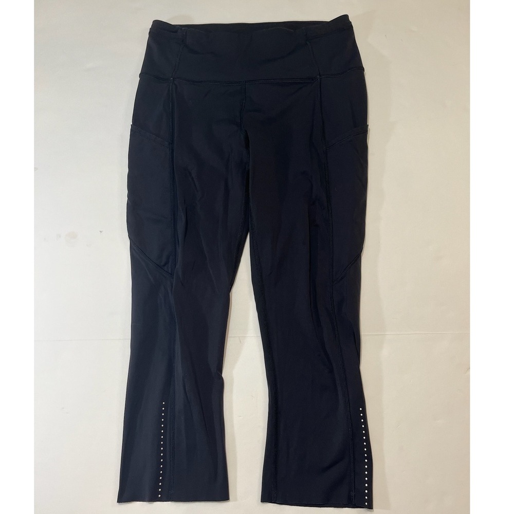 Lululemon Speed Up Crop Leggings Womens 4 Black Pockets Reflective